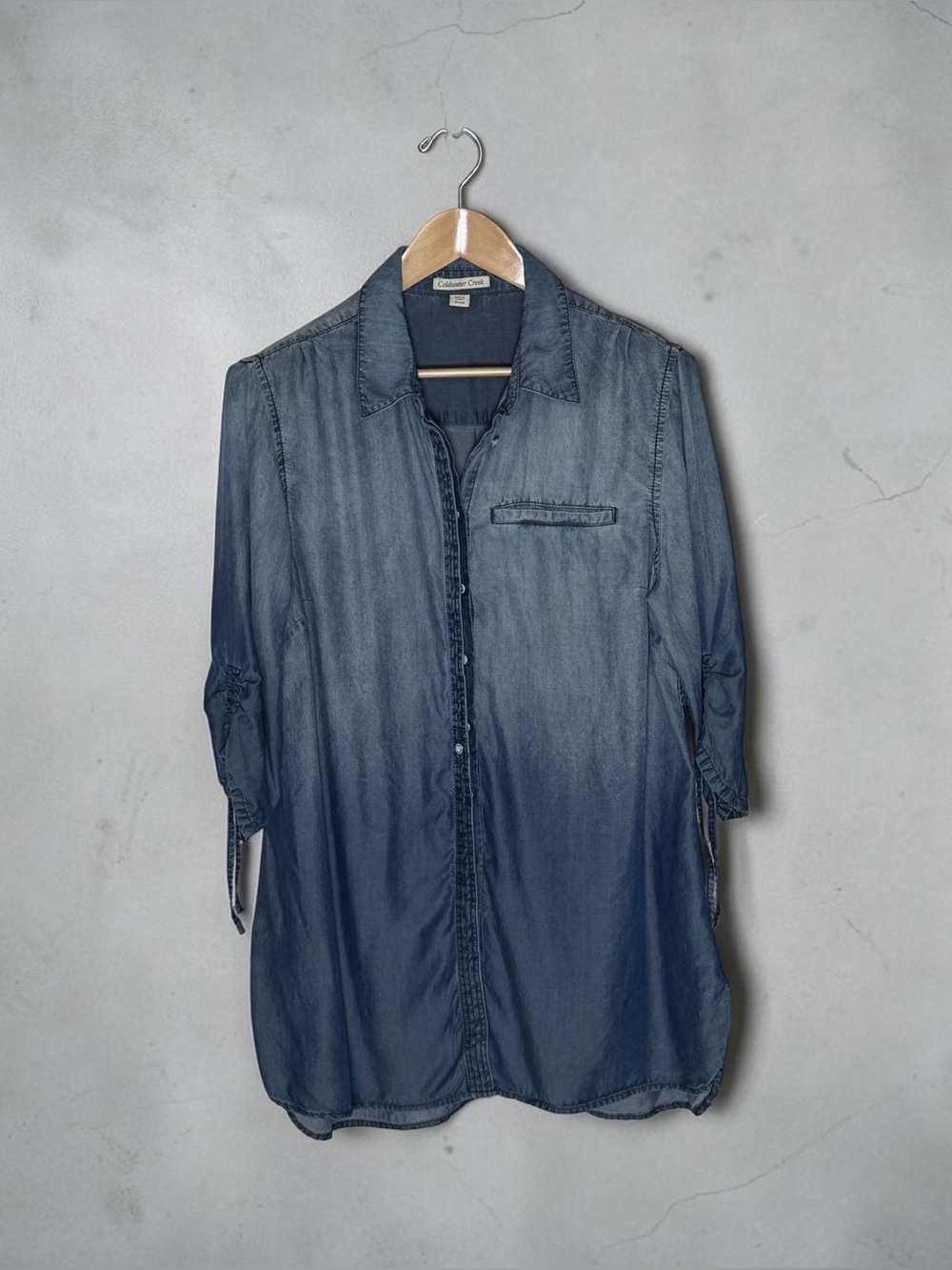 Comfy Denim Shirt Dress Faded Ombré Wash, Women's Size Extra Large